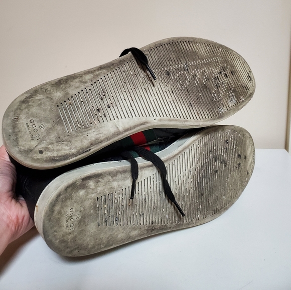 GUCCI SNEAKERS GG SIGNATURE SIZE 12 HIGHTOP 221825 LEATHER GUCCISSIMA black men - Picture 7 of 11